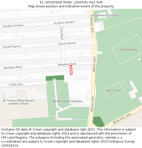 91, WOODSIDE ROAD, LONDON, N22 5HR: Location map and indicative extent of plot