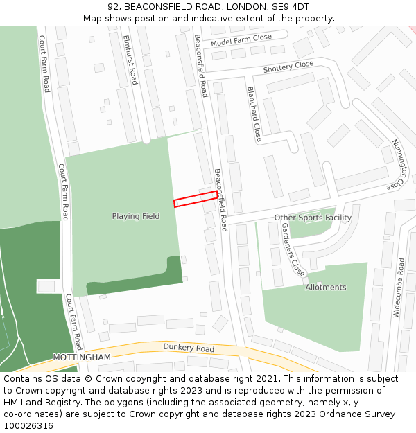92, BEACONSFIELD ROAD, LONDON, SE9 4DT: Location map and indicative extent of plot
