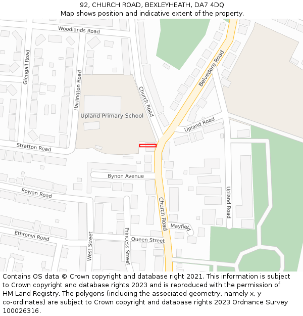 92, CHURCH ROAD, BEXLEYHEATH, DA7 4DQ: Location map and indicative extent of plot