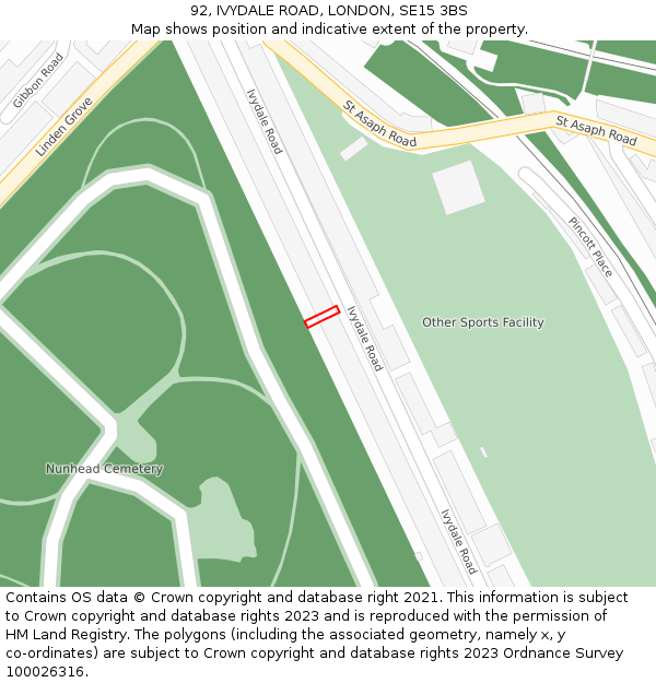 92, IVYDALE ROAD, LONDON, SE15 3BS: Location map and indicative extent of plot