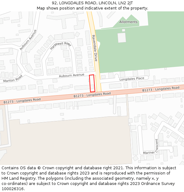 92, LONGDALES ROAD, LINCOLN, LN2 2JT: Location map and indicative extent of plot