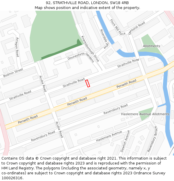 92, STRATHVILLE ROAD, LONDON, SW18 4RB: Location map and indicative extent of plot