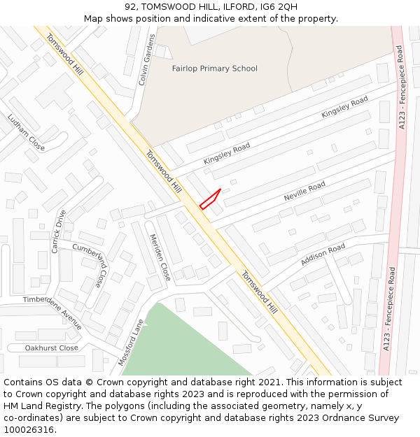 92, TOMSWOOD HILL, ILFORD, IG6 2QH: Location map and indicative extent of plot