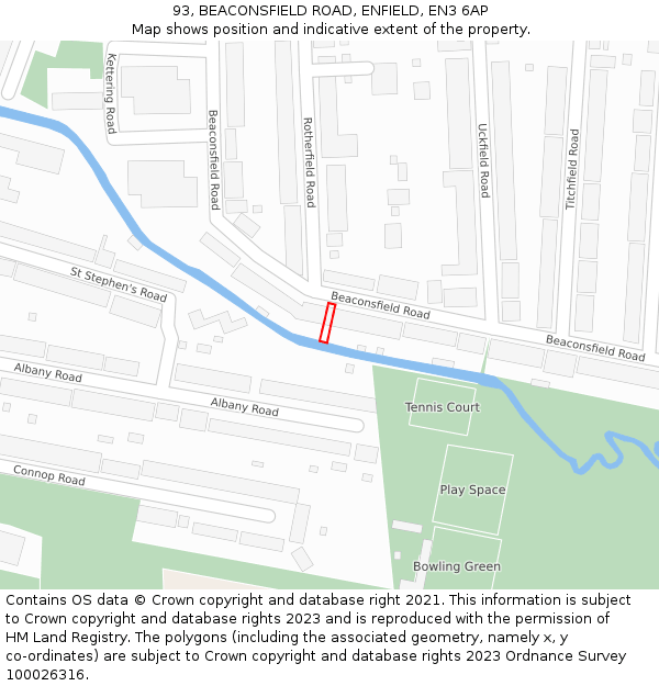 93, BEACONSFIELD ROAD, ENFIELD, EN3 6AP: Location map and indicative extent of plot