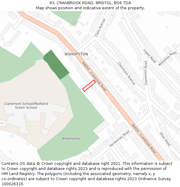 93, CRANBROOK ROAD, BRISTOL, BS6 7DA: Location map and indicative extent of plot