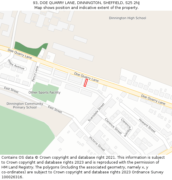 93, DOE QUARRY LANE, DINNINGTON, SHEFFIELD, S25 2NJ: Location map and indicative extent of plot
