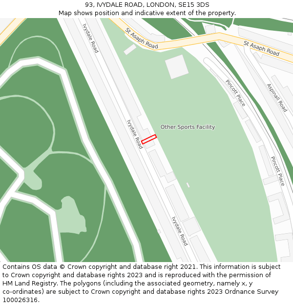 93, IVYDALE ROAD, LONDON, SE15 3DS: Location map and indicative extent of plot