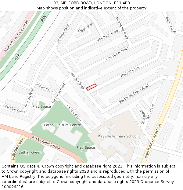 93, MELFORD ROAD, LONDON, E11 4PR: Location map and indicative extent of plot