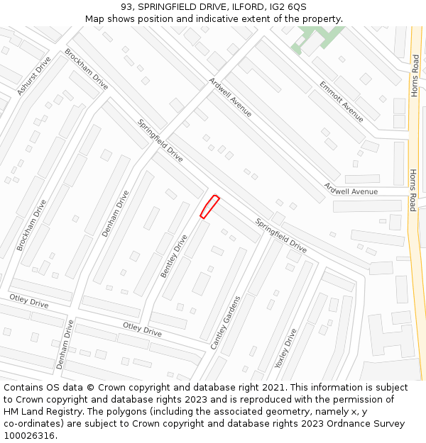 93, SPRINGFIELD DRIVE, ILFORD, IG2 6QS: Location map and indicative extent of plot