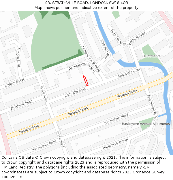 93, STRATHVILLE ROAD, LONDON, SW18 4QR: Location map and indicative extent of plot