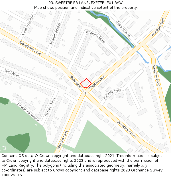 93, SWEETBRIER LANE, EXETER, EX1 3AW: Location map and indicative extent of plot