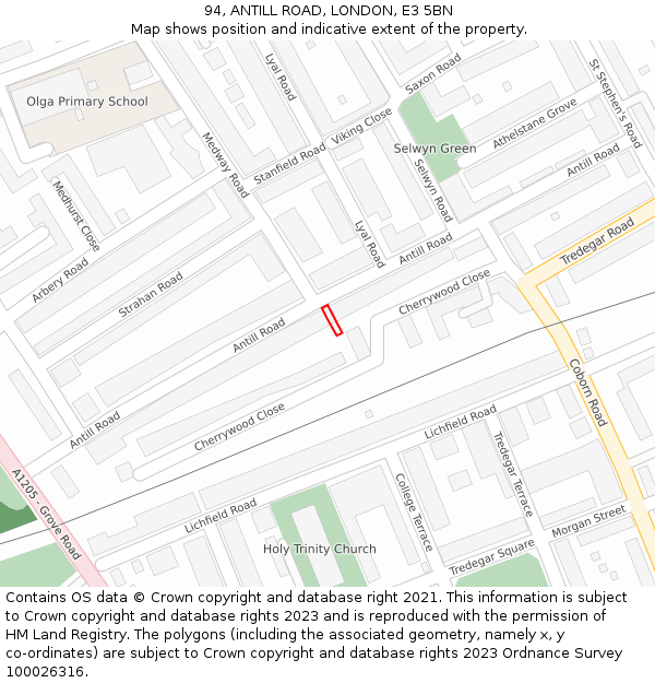 94, ANTILL ROAD, LONDON, E3 5BN: Location map and indicative extent of plot