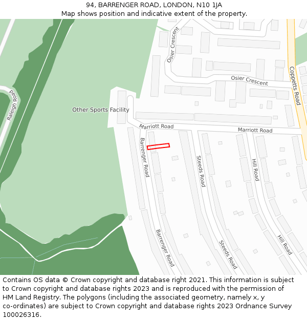 94, BARRENGER ROAD, LONDON, N10 1JA: Location map and indicative extent of plot