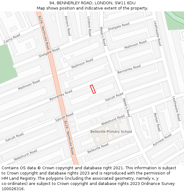 94, BENNERLEY ROAD, LONDON, SW11 6DU: Location map and indicative extent of plot