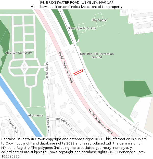 94, BRIDGEWATER ROAD, WEMBLEY, HA0 1AP: Location map and indicative extent of plot