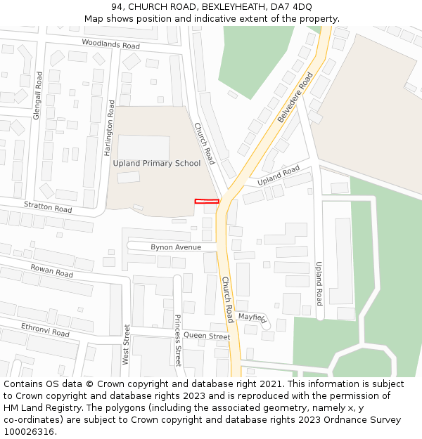 94, CHURCH ROAD, BEXLEYHEATH, DA7 4DQ: Location map and indicative extent of plot