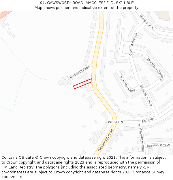 94, GAWSWORTH ROAD, MACCLESFIELD, SK11 8UF: Location map and indicative extent of plot