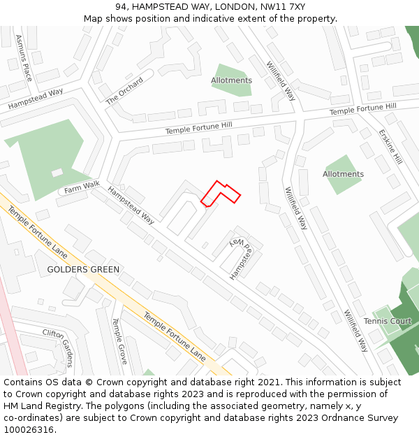 94, HAMPSTEAD WAY, LONDON, NW11 7XY: Location map and indicative extent of plot