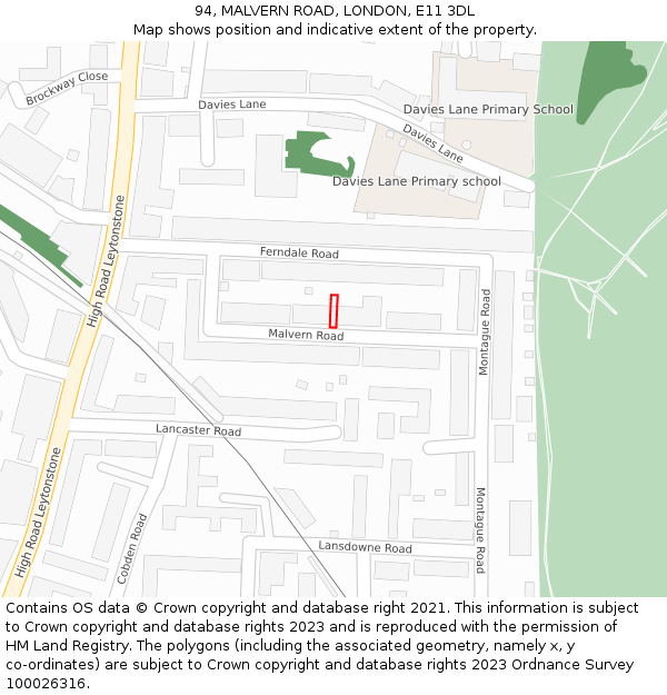 94, MALVERN ROAD, LONDON, E11 3DL: Location map and indicative extent of plot