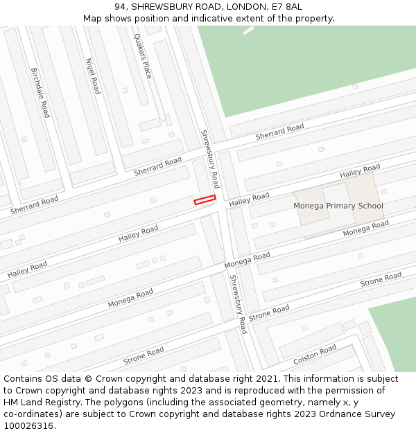 94, SHREWSBURY ROAD, LONDON, E7 8AL: Location map and indicative extent of plot