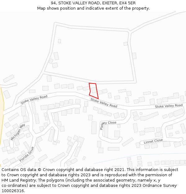94, STOKE VALLEY ROAD, EXETER, EX4 5ER: Location map and indicative extent of plot