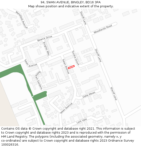 94, SWAN AVENUE, BINGLEY, BD16 3PA: Location map and indicative extent of plot