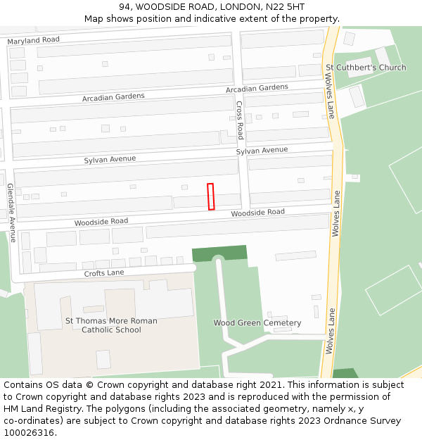 94, WOODSIDE ROAD, LONDON, N22 5HT: Location map and indicative extent of plot