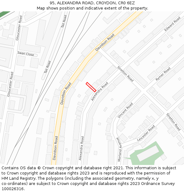 95, ALEXANDRA ROAD, CROYDON, CR0 6EZ: Location map and indicative extent of plot