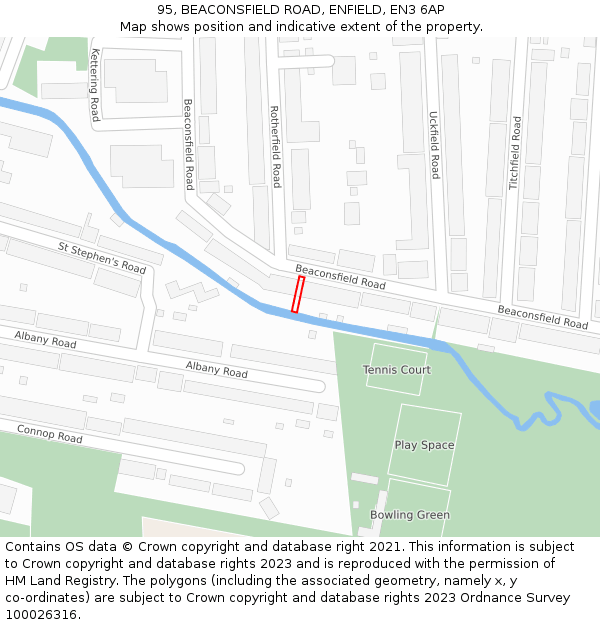 95, BEACONSFIELD ROAD, ENFIELD, EN3 6AP: Location map and indicative extent of plot