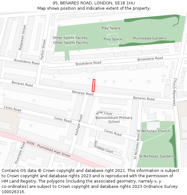 95, BENARES ROAD, LONDON, SE18 1HU: Location map and indicative extent of plot