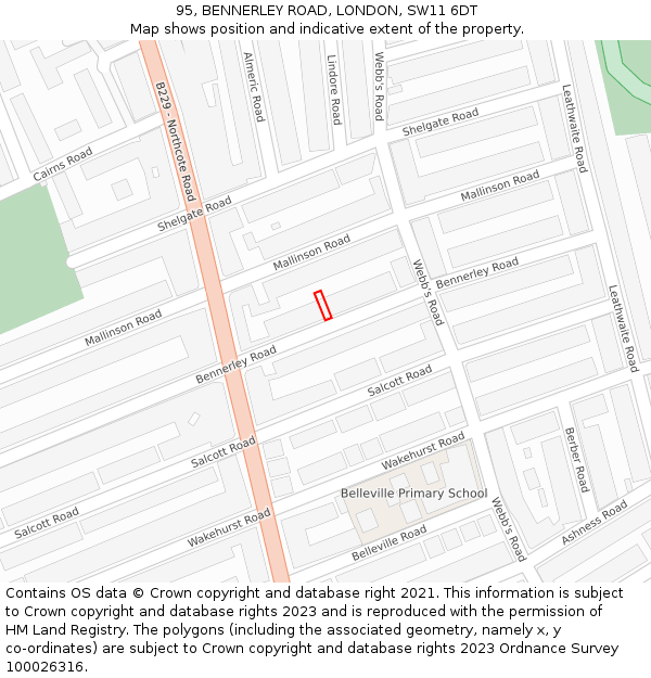 95, BENNERLEY ROAD, LONDON, SW11 6DT: Location map and indicative extent of plot