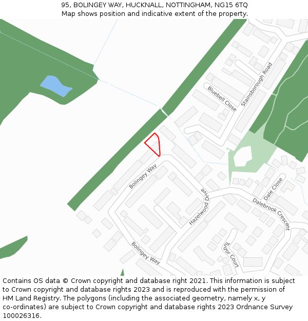 95, BOLINGEY WAY, HUCKNALL, NOTTINGHAM, NG15 6TQ: Location map and indicative extent of plot