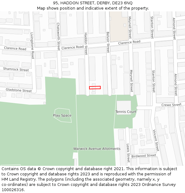 95, HADDON STREET, DERBY, DE23 6NQ: Location map and indicative extent of plot