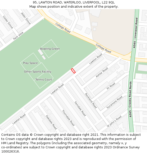 95, LAWTON ROAD, WATERLOO, LIVERPOOL, L22 9QL: Location map and indicative extent of plot