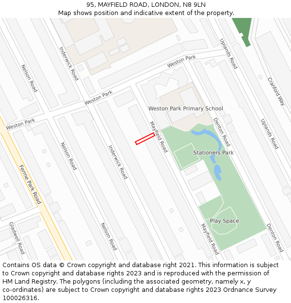 95, MAYFIELD ROAD, LONDON, N8 9LN: Location map and indicative extent of plot