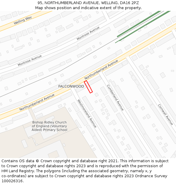 95, NORTHUMBERLAND AVENUE, WELLING, DA16 2PZ: Location map and indicative extent of plot