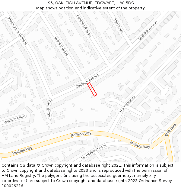 95, OAKLEIGH AVENUE, EDGWARE, HA8 5DS: Location map and indicative extent of plot