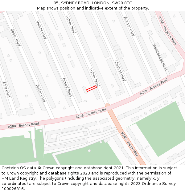 95, SYDNEY ROAD, LONDON, SW20 8EG: Location map and indicative extent of plot