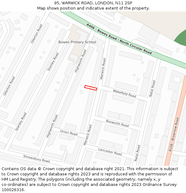 95, WARWICK ROAD, LONDON, N11 2SP: Location map and indicative extent of plot