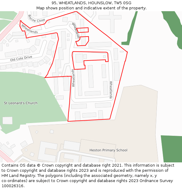 95, WHEATLANDS, HOUNSLOW, TW5 0SG: Location map and indicative extent of plot
