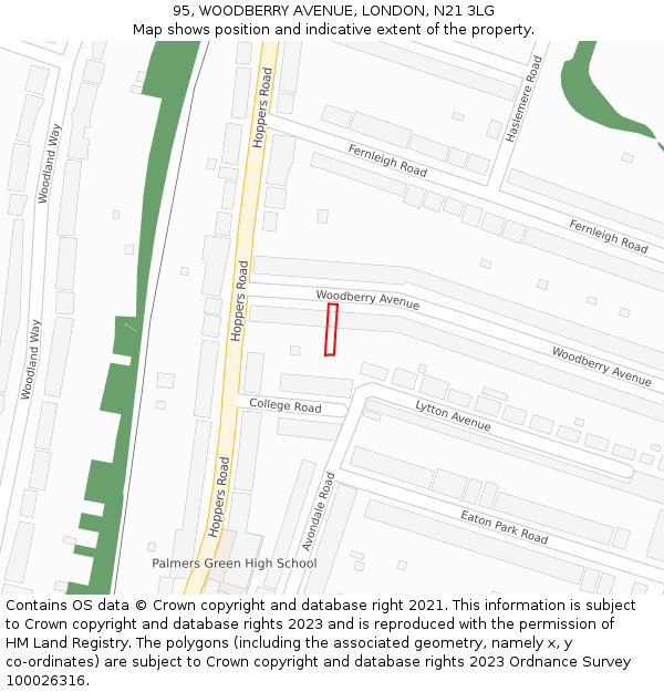 95, WOODBERRY AVENUE, LONDON, N21 3LG: Location map and indicative extent of plot