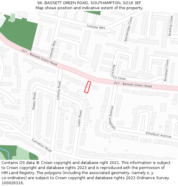 96, BASSETT GREEN ROAD, SOUTHAMPTON, SO16 3EF: Location map and indicative extent of plot