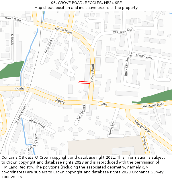 96, GROVE ROAD, BECCLES, NR34 9RE: Location map and indicative extent of plot