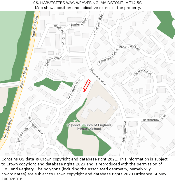 96, HARVESTERS WAY, WEAVERING, MAIDSTONE, ME14 5SJ: Location map and indicative extent of plot