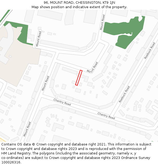 96, MOUNT ROAD, CHESSINGTON, KT9 1JN: Location map and indicative extent of plot