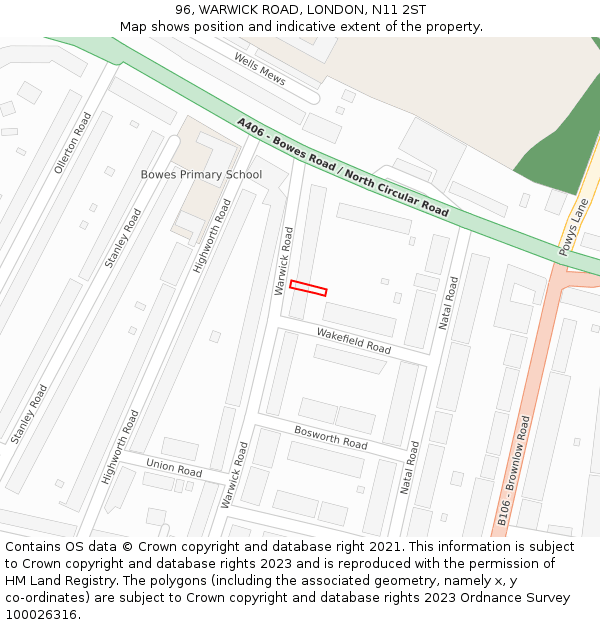 96, WARWICK ROAD, LONDON, N11 2ST: Location map and indicative extent of plot