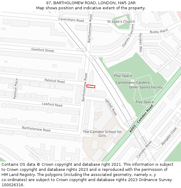 97, BARTHOLOMEW ROAD, LONDON, NW5 2AR: Location map and indicative extent of plot