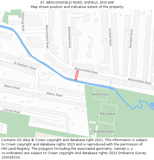 97, BEACONSFIELD ROAD, ENFIELD, EN3 6AP: Location map and indicative extent of plot