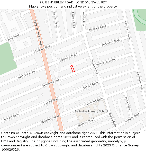 97, BENNERLEY ROAD, LONDON, SW11 6DT: Location map and indicative extent of plot