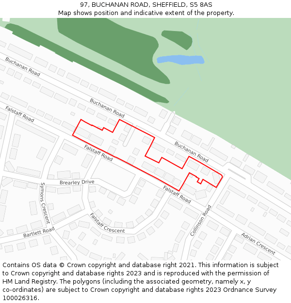 97, BUCHANAN ROAD, SHEFFIELD, S5 8AS: Location map and indicative extent of plot